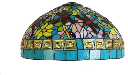 AIBOTY 18-Zoll-Blumen-Blauer Lampenschirm-Ersatz, grün-rosa-gelber Libellen-Lampenschirm aus Buntglas, Vintage-Lampenschirm im Tiffany-Stil für Tischlampe, Deckenleuchte, Kronleuchter