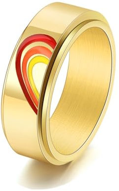 Verlobungsring Damen Dünn, Freundschaftsringe Freundinnen Liebe Regenbogen Gold Rot aus Edelstahl Größe 52 (16.6)