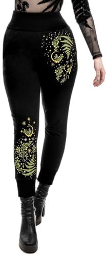 Restyle Clothing - Herbal - Gothic Lounge bequeme schwarze Jogginghose mit Stickerei, Schwarz , XL