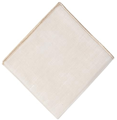 Hell Blues Men Pocket Square Linen Solid White with Embroidered Edge Premium Handkerchiefs 24cm x 24cm… (Cream)
