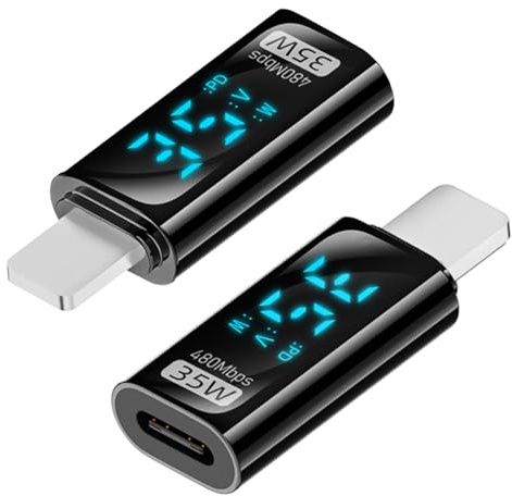 RULGOI Lightning-auf-USB-C-Adapter, Lightning-Stecker auf USB-C-Buchse, unterstützt 35WPD-Schnellladung und Datensynchronisierung, Blaue Digitalanzeige. (2Paket)