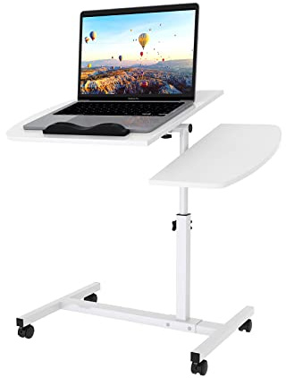Beistelltisch mit Rollen, Laptoptisch Höhenverstellbar 60x40x 61,5-95cm, Beistelltisch Bett, Betttisch Pflegebett, Mobiler Stehtisch, Laptopständer Mit Ablage für Maus, 360 Grad Drehbares(weiß)