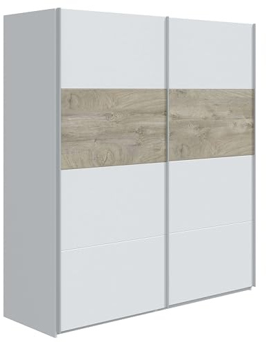 Miroytengo Armario Dormitorio Stelix con 2 Puertas Correderas Estilo Nórdico en Color Blanco Artik y Roble Claro 180x200 cm