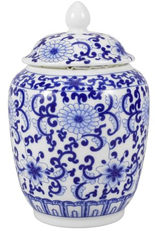 Kichvoe Ceramic Tea Jar 350ml Small Blue Chinese Style Storage Jar with Lid | Tea Caddy 350ml Capacity, Lid Design, Chinese Style Decor, Tea and Coffee Storage