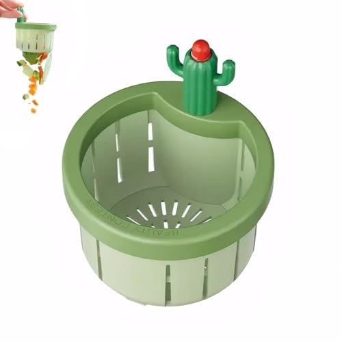 LXCJZY Cactus Kitchen Sink Drain Strainer,Push Button Sink Drain Strainer, Upgrade Multifunctional Cactus Sink Filter Net Lifting Basket, Kitchen Sink Drain Strainer (1Pcs Green)
