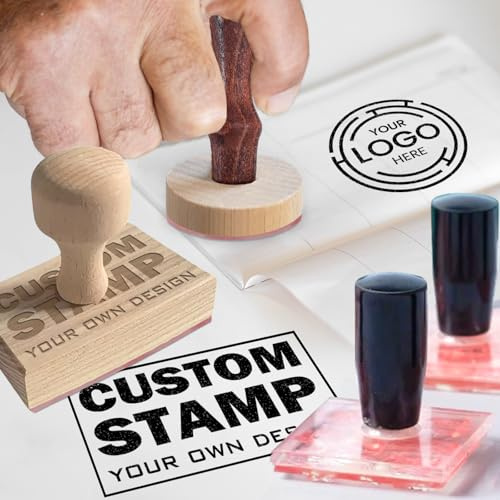 Tampon Personnalisé avec Logo et Nom - Tampon en Caoutchouc sur Mesure avec Manche en Bois pour Entreprises