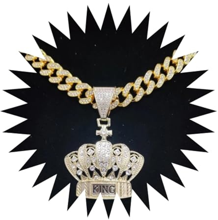 BISONBLUE Halsketten Anhänger Herren Schmuck Damen Kette Männer Frauen Männer Frauen Hip Hop Krone Anhänger Halskette mit 13mm Iced Out Bling Bling Halsketten Mode Goldfarbe