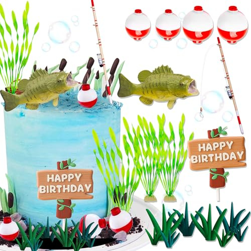 JeVenis Fishing Cake Topper Fishing Cake Decor Gone Fishing Cake Topper | Fishing Birthday Party Decorations for Baby Shower Birthday Party Supplies