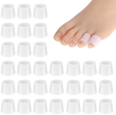 Ouligay 30 Stück Silikon Zehenschutz Kleiner Zeh Zehenkappen Silikon Atmungsaktive Zehenschoner Zehenpolster Gel Zehenkappe für Blasen Reibung Lindern Hühneraugen (Weiß)