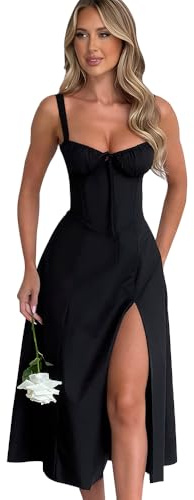 RPAEOY Kleid Damen Sexy Schlitz Sommerkleid Elegant Spaghetti Wickelkleid Bleistiftkleid Bodycon Cocktailkleid Abendkleider Partykleider (L)
