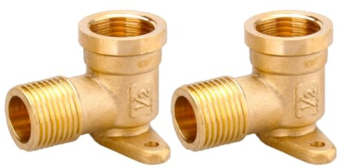 2 raccordi idraulici a gomito a 90 gradi, 1/2 pollice in ottone da parete con piastra di base (modello B)