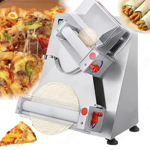 QYLTTDM Commercial Pizza Dough Roller Sheeter, 370W Electric Pizza Press Machine, Pizza Thickness 1-5.5mm, Pizza Diameter 10-30cm (3-12 inches), Including Pie Crusts, Pitas, Tortillas And Flat Breads