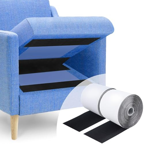 Lanswood Hook and Loop Tape 11CMx6M Hook and Loop Strips with Adhesive, Keep Couch Cushions from Sliding, Black Heavy Duty Hook and Loop Strips for Sofa Cushions/Crafts Projects/Carpets