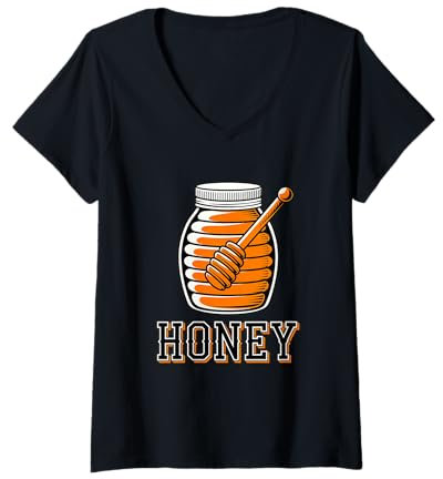 Femme Pot à miel sucré avec cuillère T-Shirt avec Col en V