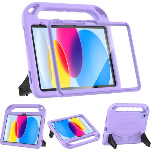 Surom Case for iPad A16 11th Gen 11/10th Gen 10.9 2025/2022, Light Purple | Built-in Screen Protector, Protable Handle, Sturdy Stand, Shockproof Light Weight Handle Stand Case for Kids