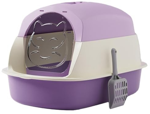 NESPIQ Caixa De Areia para Gatos Caja De Arena para Gatos con Tapa, Lados Altos De La Caja De Arena Cubierta, Caja De Arena Grande para Gatos, Fácil De Limpiar Arenero Gatos(Purple)