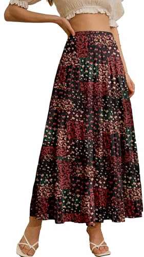 NiPaMi Falda Larga de Gasa Blanca Estilo Bohemio otoñal con Cintura elástica Plisada para Mujer