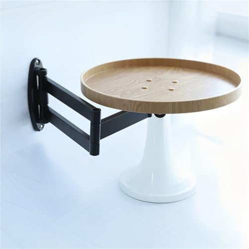 Wandmontierter Klapptisch für Balkon, kleiner runder Tisch, ausklappbarer Couchtisch mit einziehbarem Paneelregal, Küchentisch für kleine Räume (originale Holzfarbe)