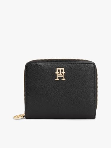 Tommy Hilfiger TH Distinct Med ZA Portefeuille pour Femme, Noir et Argent, Tek Beden, Moderne