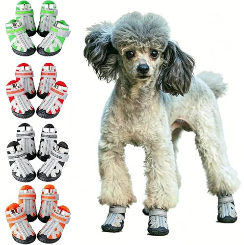 Kukaster Pet Hundeschuhe für kleine Hunde, 4er Set Pfotenschutz mit Rutschfester Sohle, atmungsaktive Hundeschuhe für Sommer, heißen Asphalt, Outdoor, Schwarz, Size 4