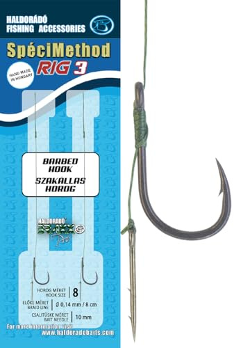 Haldorado SpéciMethod Rig 3, 8 cm geflochtene Schnur, Haken Größe 8, 10 mm Ködernadel, 2 Stück