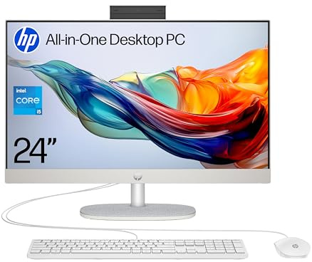 HP 24” All-in-One Desktop PC | Intel® Core™ i5 i5-1335U Processor | 8 GB RAM | 512 GB SSD | Intel Iris Xe Graphics | FHD Display | Windows 11 Home | Dual Speakers | Shell White | 24-cr0047sa