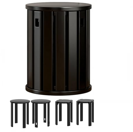 PIPOEI Stapelbare Hocker 4er Set, 4-in-1 Esszimmerstühle, Platzsparende Holzhocker Runde Stapelhocker für Zuhause, Küche, Schlafzimmer, Esszimmer, Bar, Keine Montage Erforderlich Black