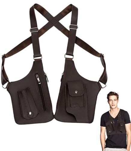 Anti-Diebstahl-Tasche für Herren – Verstellbare Leder-Umhängetasche, PU-Leder-Anti-Diebstahl-Geschirr, doppelte Schultertasche, Unterarmgurt, Geldbörse, Handy-Holster für den Außenbereich
