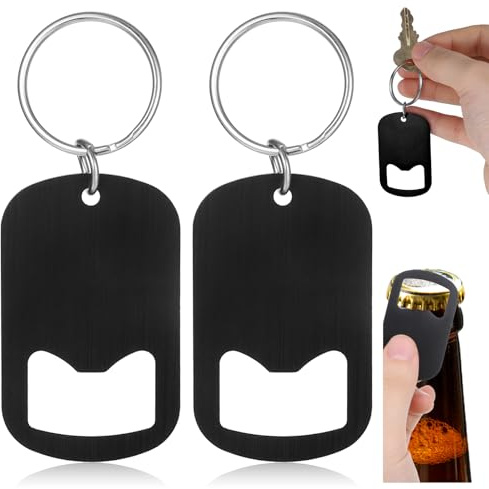 2 PCS Stainless Steel Flat Bottle Opener with Keychain, Mini Metal Bottle Opener Key Chain Beer BottleOpener Flat BottleCap Openers with Keyring, Small Beer Bottles OpenerKeychain for Bartender Black