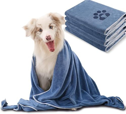 MBKET 4 Pack Extra Large Dog Bath Towel for Drying Dogs 55×27 Super Absorbent Pet Towel, Microfiber Dog Grooming Towel for Small, Medium, Large Dogs and Cats, Dog Towel Set