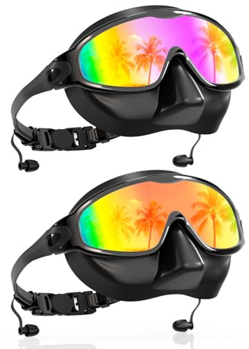 Aegend Swim Goggles with Nose Cover for Adults, 2 Pack Wide View Swimming Goggles Anti-Fog/UV No Leak for Men & Women