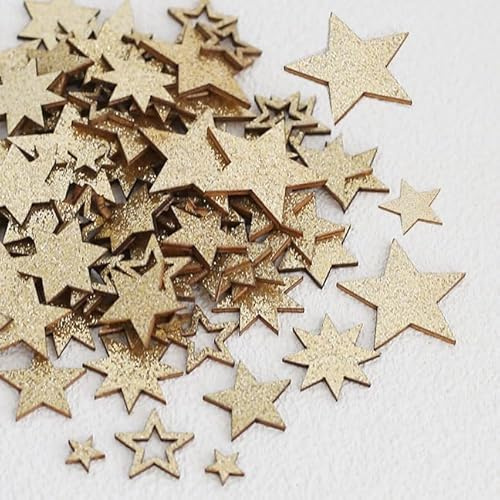 HERZWILD 116pcs funkelnde Holzsterne zum Basteln Streudeko Weihnachten Sterne Holz Sterne Deko Konfetti,Tischdeko Klein,Weihnachtsdeko Basteln,Sterne Basteln für Hochzeit,Geburtstag (gold)