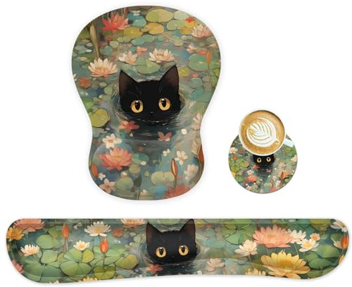 Mauspad Set,Mauspad mit Gelkissen+Handballenauflage Tastatur+Untersetzer | 3-in-1 Ergonomisches Mousepad,Rutschfest Wasserfest Mouse pad Handgelenkstützen für Zuhause,Büro