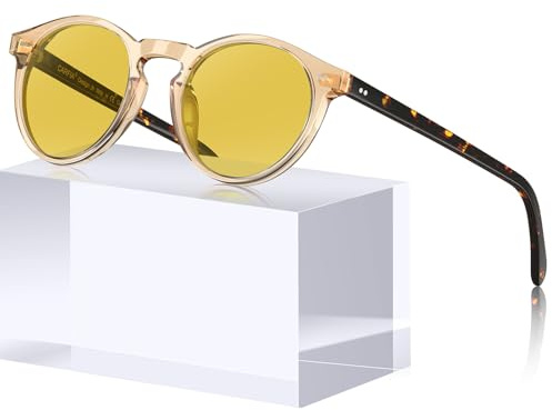 CARFIA Unisex Nachtsichtbrille, Runde Blendschutz Nachtfahrbrille für Autofahren Radfahren Party CA5289