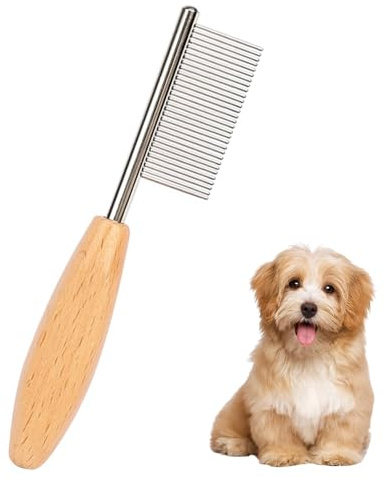 HOP Small Dog Comb with Wooden Handle Dog Eyes&Mouth&Face Metal Comb Pet Fine Tooth Flea Comb Pet Grooming Tool for Dogs and Cats Gentle Remove Loose Hair Dirt Fleas
