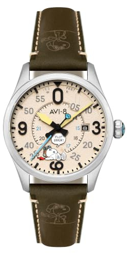 Avi-8 Reloj automático para Hombre Spitfire Smith Snoopy Peanuts Flying Ace Pilot Error edición Limitada, con Correa de Cuero AV-4152 de 42mm