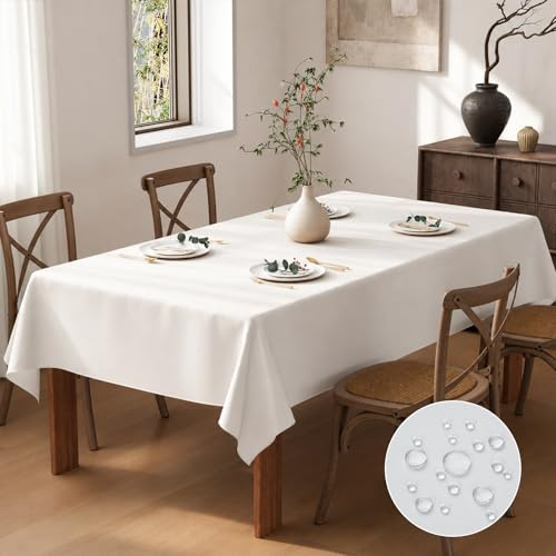Flgef White Table Cloth 300x150cm, Water Resistant Rectangular Table Cloths