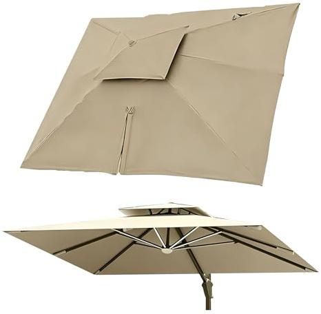 Générique 3.0x3.0m Carré Toile De Rechange pour Déporté Parasol De Terrasse Toile Dombrage Double Extérieur de Remplacement pour parasol de 8 baleines,Pour extérieur