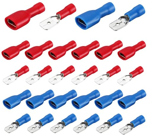 WUMZIRA 120 Pezzi Elettrici Maschio e Femmina, Connettori Elettrici Rapidi Isolati 6.3mm, Kit Capicorda Elettrici a Crimpare Rosso e Blu per Cavi 0.5-2.5mm² (22-14 AWG)