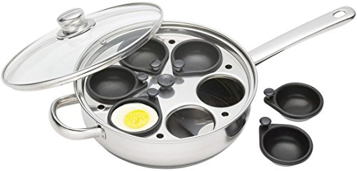 KitchenCraft Padella per uova alla coque con rivestimento antiaderente, sicura per induzione, in acciaio inox, per 6 uova, 26 cm (10''), argento