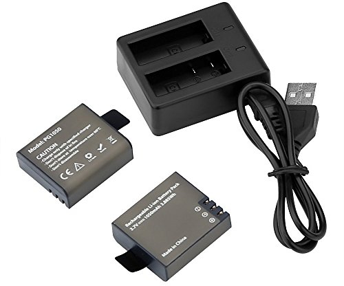AKASO Accesorio 2 x 1050mAh Baterías + 1 Cargador Dual + 1 USB Cable para Cámara Deportiva AKASO EK7000/AKASO Brave 4/ APEMAN/DBPOWER/CAMPARK/EKEN