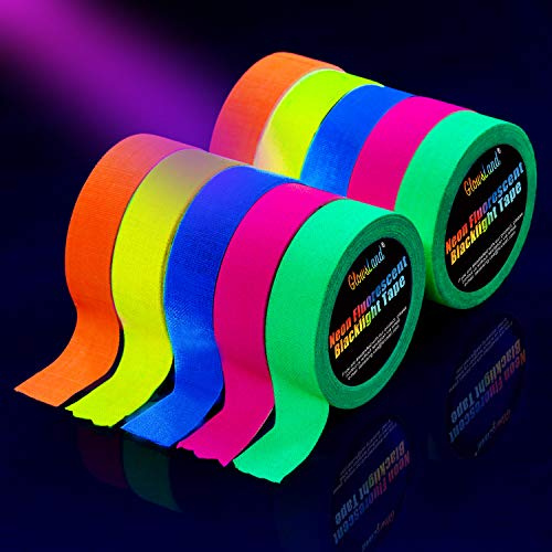 GlowsLand Neon Klebeband [10 Rollen] Neon Gaffa Tape, UV aktiv Tape, Fluoreszierendes, Leuchtband, 5 Farben, 15MM*5M Pro Rolle