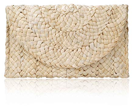 ISIYINER Stroh Clutch Handtasche, Damen Kupplung Geldbörse Umschlag Tasche Flache Korbtasche Sommer Strandtasche Große Brieftasche Boho-Stil für Damen