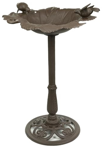 Moritz Fågeldryck 77 cm hög brunt gjutjärn massiv vildfågelblöt för trädgård bladform fågelbad med ställ antik design