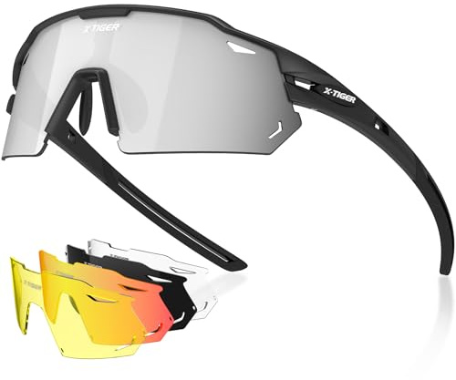 X-TIGER Polarized Cycling Glasses with 5 Interchangeable Lenses,MTB Biking Baseball Running Sports Sunglasses for Men Women