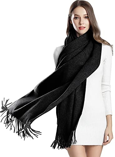 Gukasxi Écharpes pour femmes pour l'hiver - Écharpe chaude en pashmina - Écharpe foulard pour femmes et filles - Grandes écharpes douces unicolores 200x60 cm, Noir , 200x60 cm