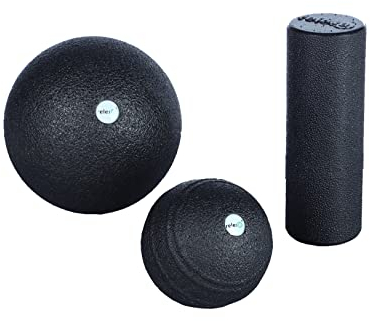 Relexa Ball- Minirolle Set - 3-Teiliges Set Zur Massage Bei Rückenschmerzen & Als Fitness-Training Zubehör - 1 Faszienrolle & 2 Faszienbälle - Schwarz