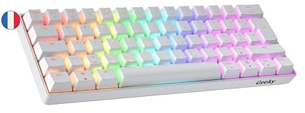 Geeky GK61 60% | Hot Swappable Clavier de Jeu Mécanique | 62 Touches Multicolores Rétroéclairées RGB LED pour Gaming PC/Mac | ISO FR AZERTY Clavier Français (Blanc, Mechanical Black)