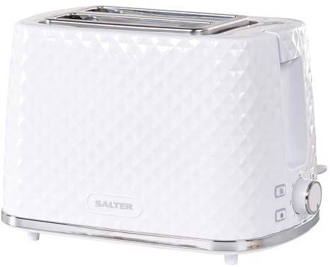 Salter EK5575WHT 2-Slice Glacier Toaster - Wide Toasting Slots, 7 Levels of Variable Browning, Defrost, Reheat and Cancel Functions, Removable Crumb Tray Included, Modern Finish White 930 W