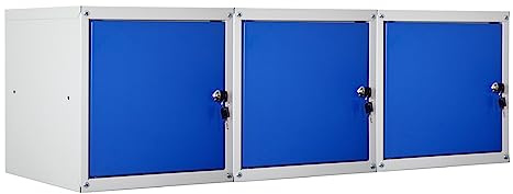 PROREGAL Mega Deal 3X Casier métallique verouillable Cubic | HxLxP 35x35x35cm | Gris/Bleu | Armoire à casier Cube, Consigne Polyvalente, vestiaire, Placard en métal